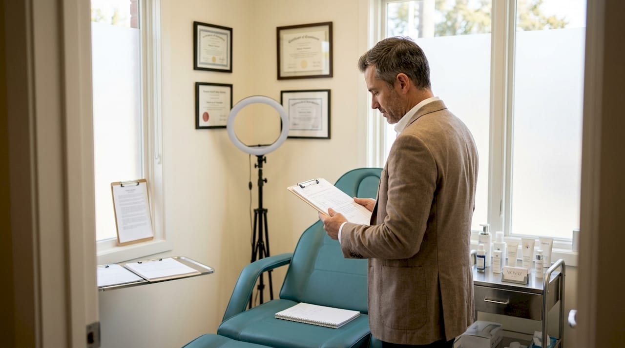 Top Harley Street clinics for natural beauty: 4.9★ rated 1 Aesthetic doctor reviews notes in clinic room