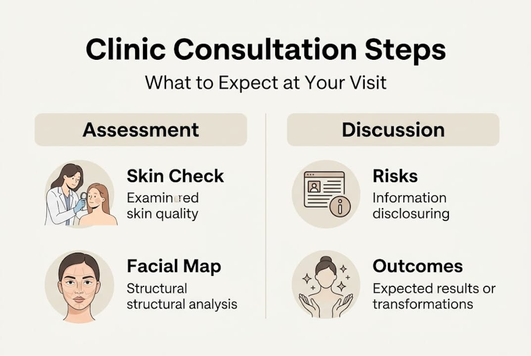 Your guide to what to expect at a London aesthetics clinic 1 Infographic on consultation steps at clinic