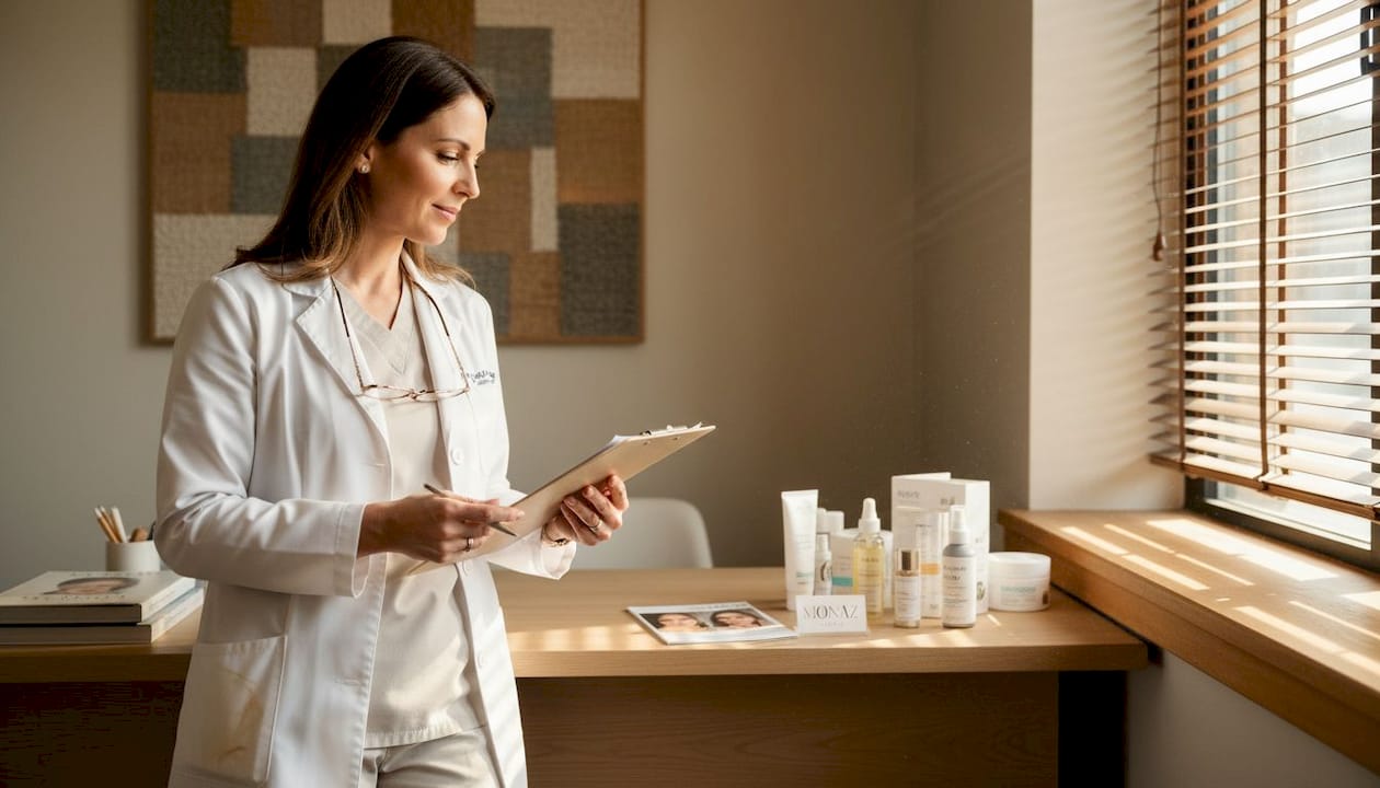 Clinician reviews natural enhancement consultation materials