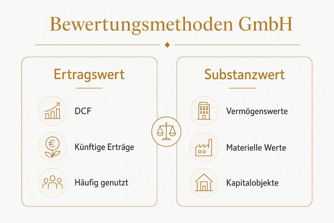 Die Infografik gibt einen Überblick über die gängigsten Methoden zur Bewertung einer GmbH.