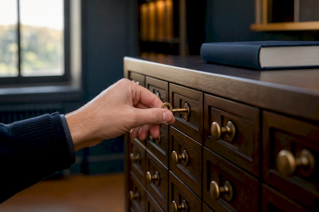 Hand öffnet sicheren Datenraum-Schrank