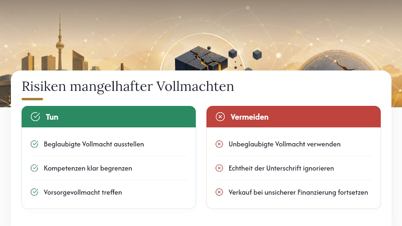 Welche Risiken birgt eine mangelhafte Vertretungsvollmacht? — overview diagram