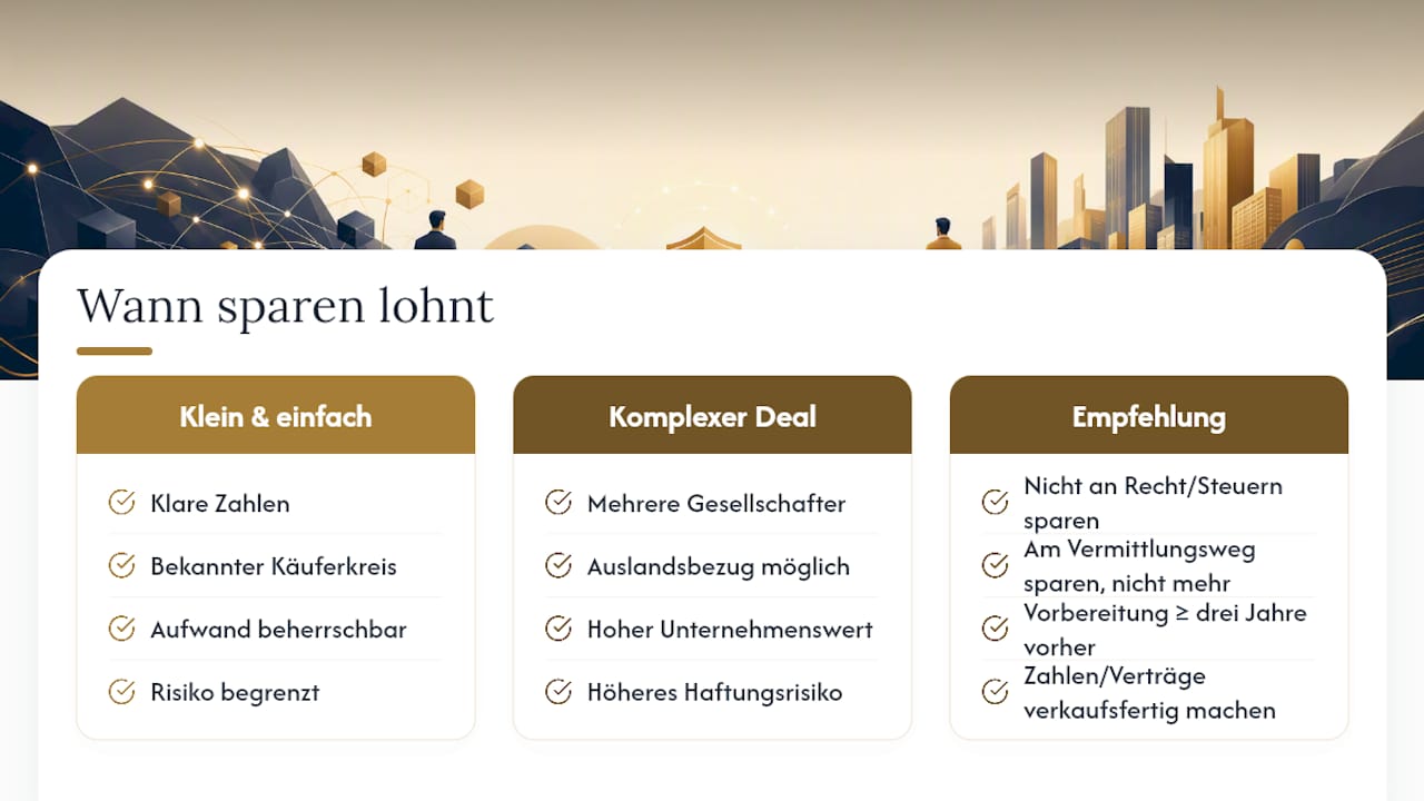 Entscheidungshilfe: Wann sich das Sparen von Maklergebühren beim Unternehmensverkauf lohnt