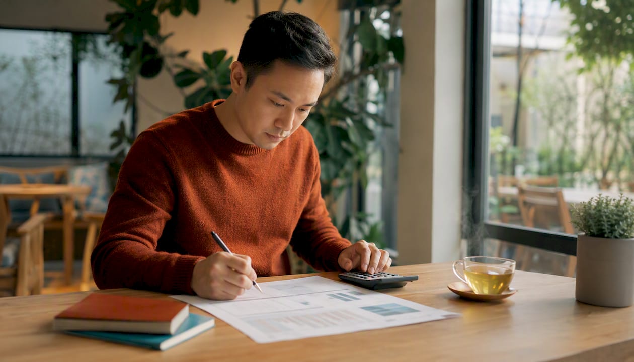 Startup founder calculating LTV at desk
