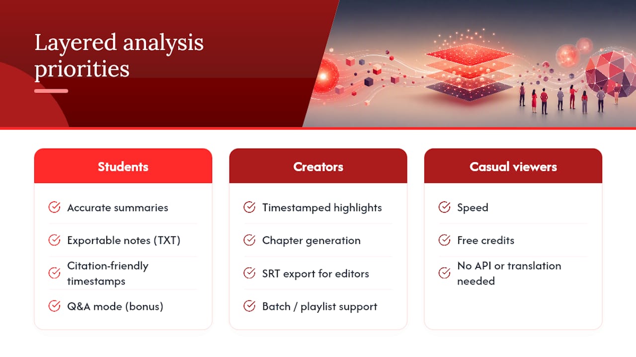 Diagram showing key features for YouTube video analysis by audience segment