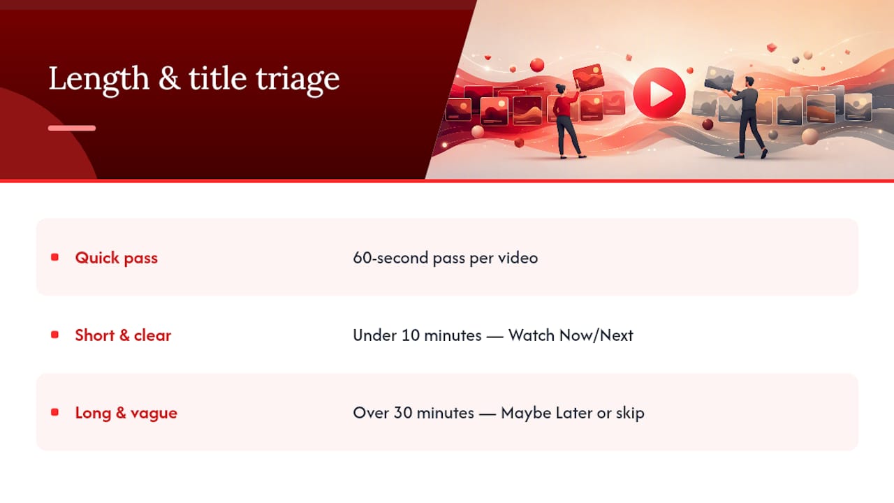 Diagram of video length and title clarity sorting buckets