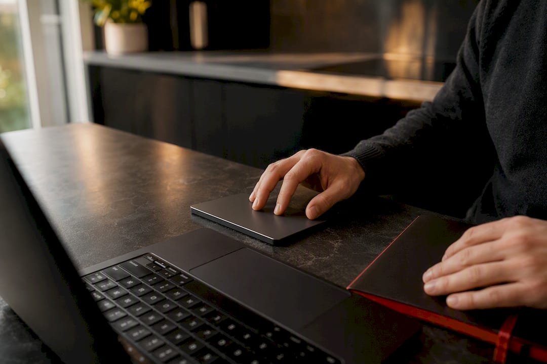 Hands interacting with browser extension on laptop
