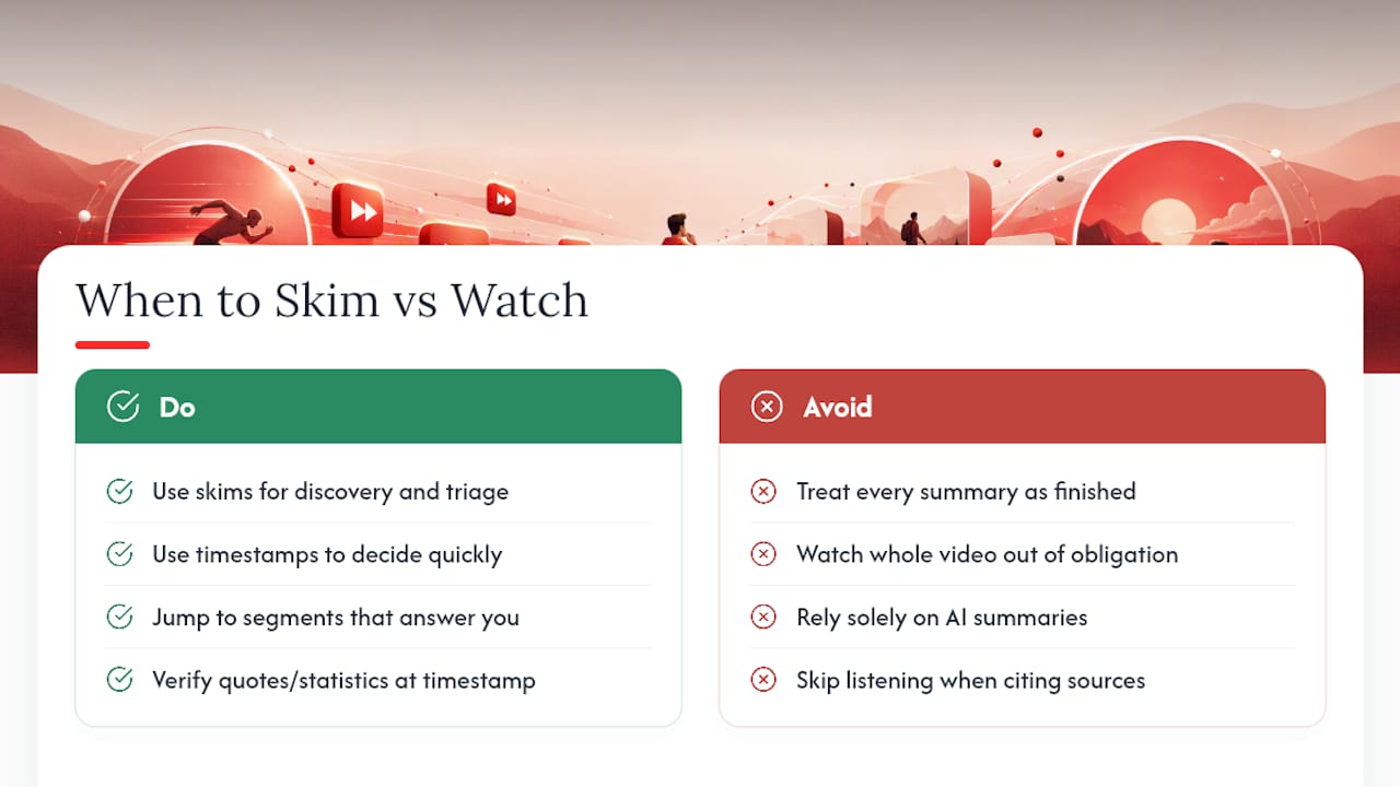 When to Rely on a Skim and When to Watch the Whole Thing — overview diagram
