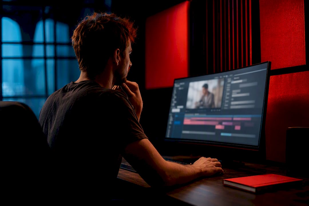 Creator reviewing video research in studio