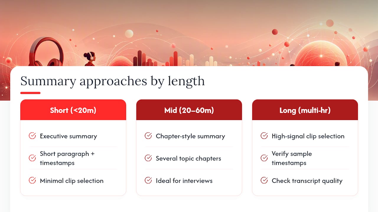 Summary formats matched to video length