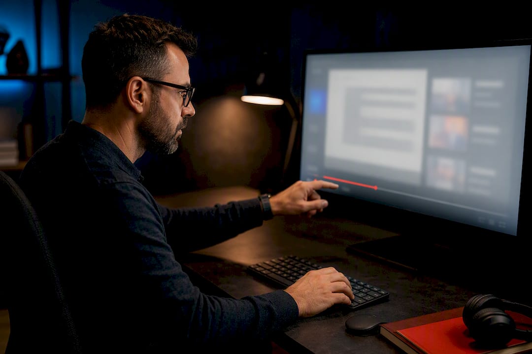 Trainer reviewing a YouTube screencast transcript
