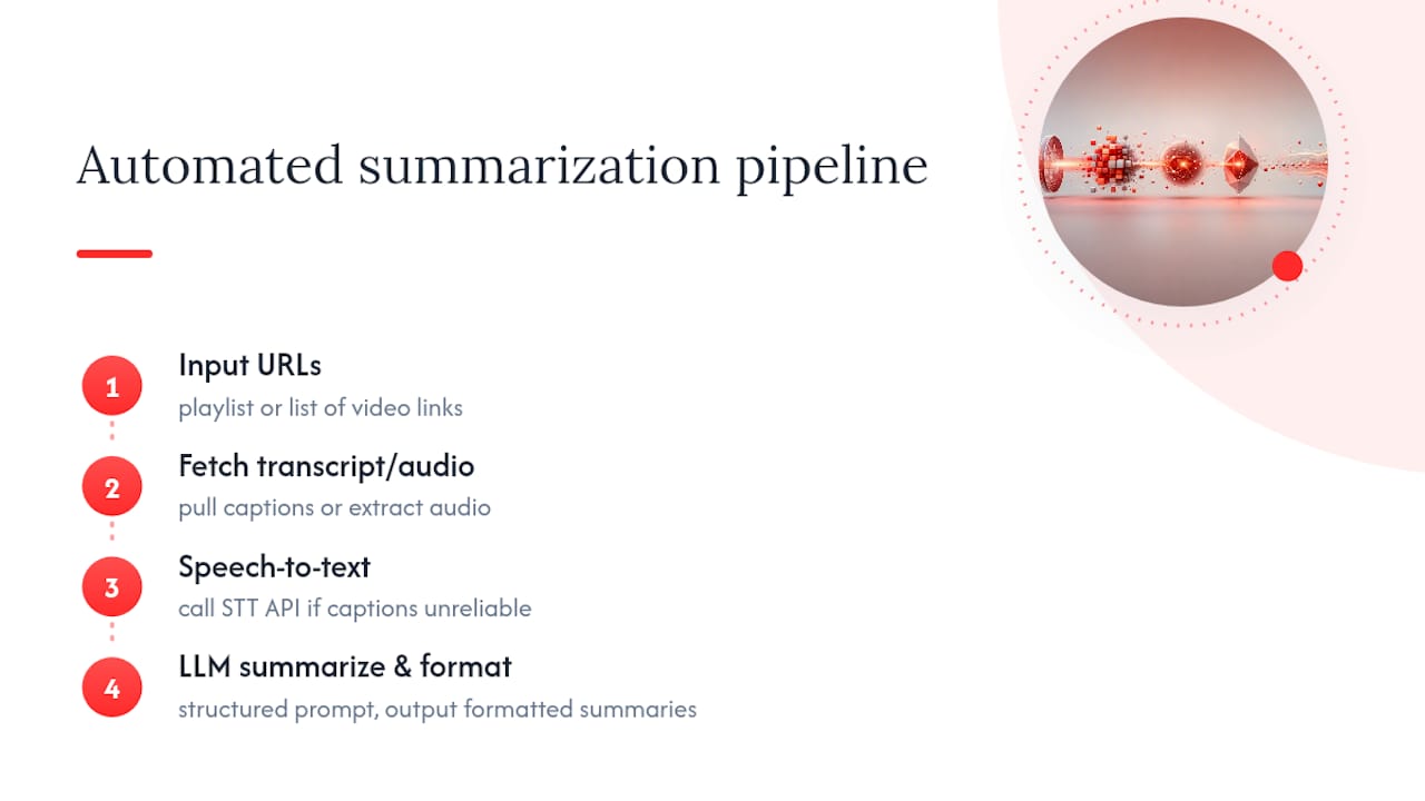 Three-stage automated video summarization pipeline