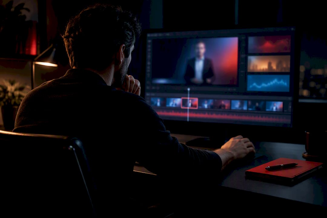 Researcher reviewing summarized finance videos