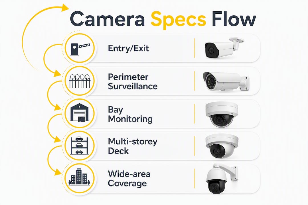 Infographic showing camera specification flow for car parks