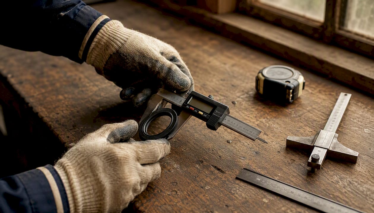 Close-up measuring oil seal dimensions