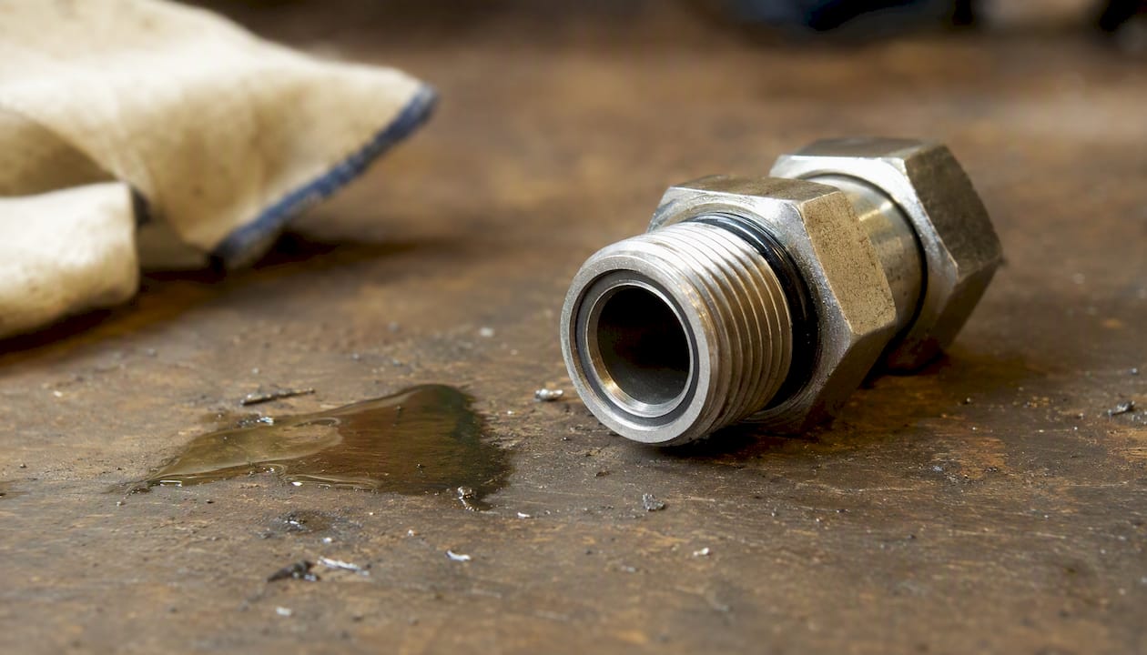 Close-up of ORFS hydraulic fitting