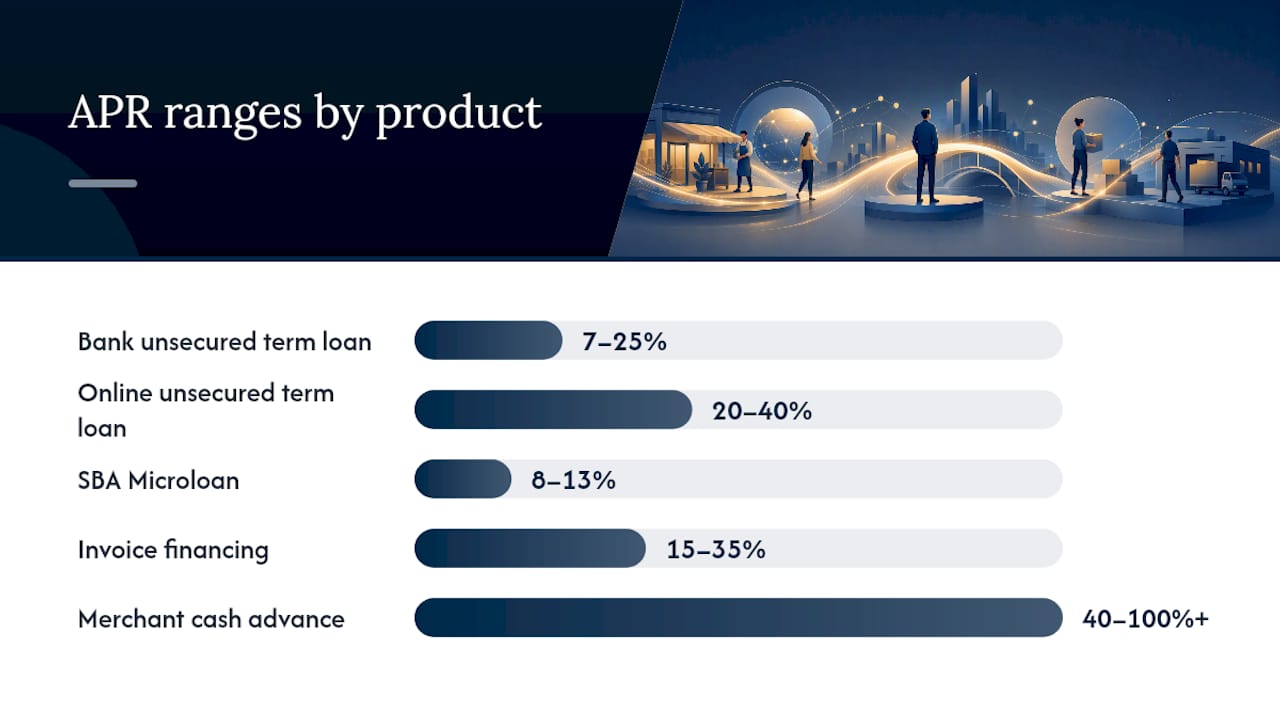Comparison chart of unsecured business loan costs and timelines