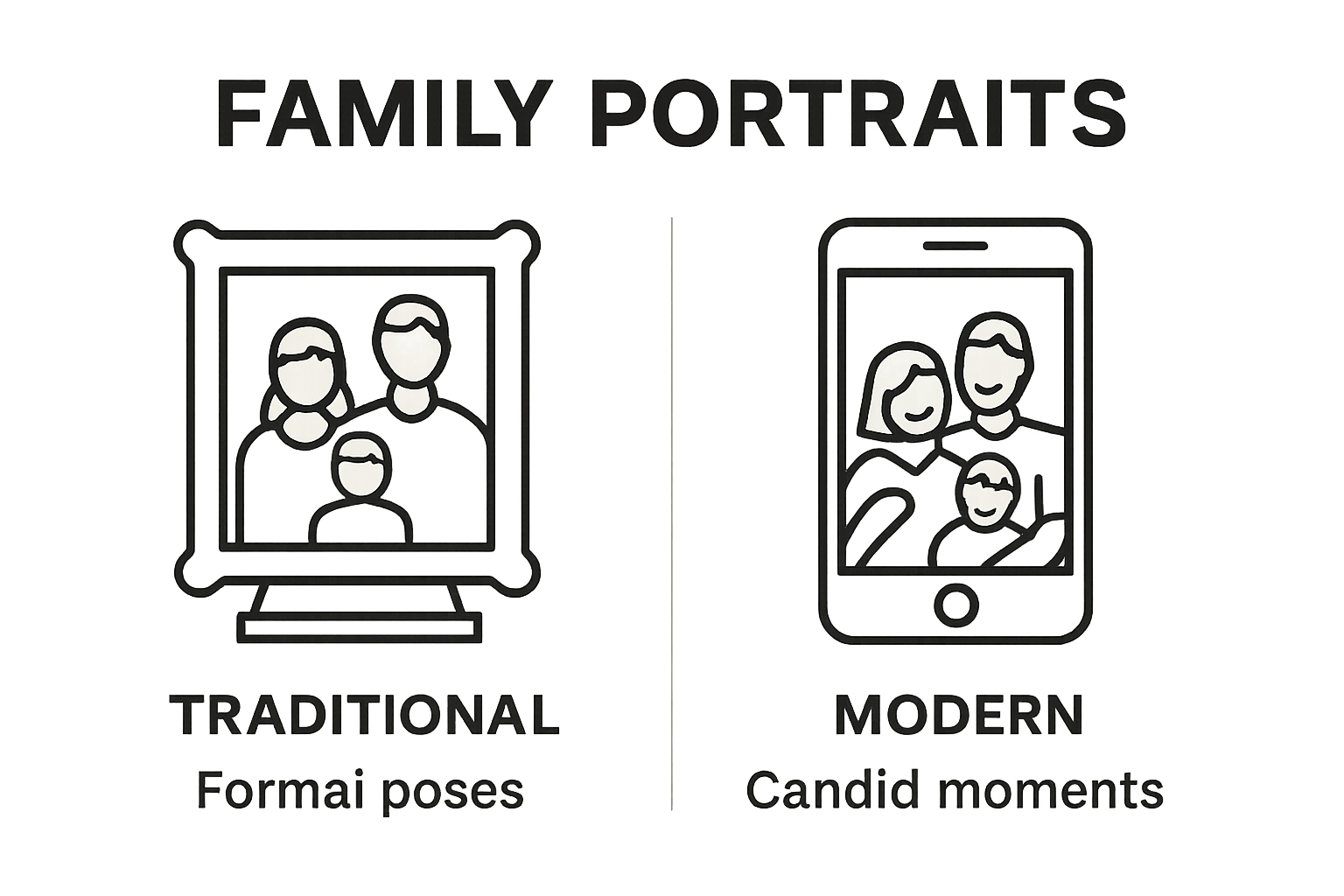 Traditional vs Modern Family Portraits Simple Infographic