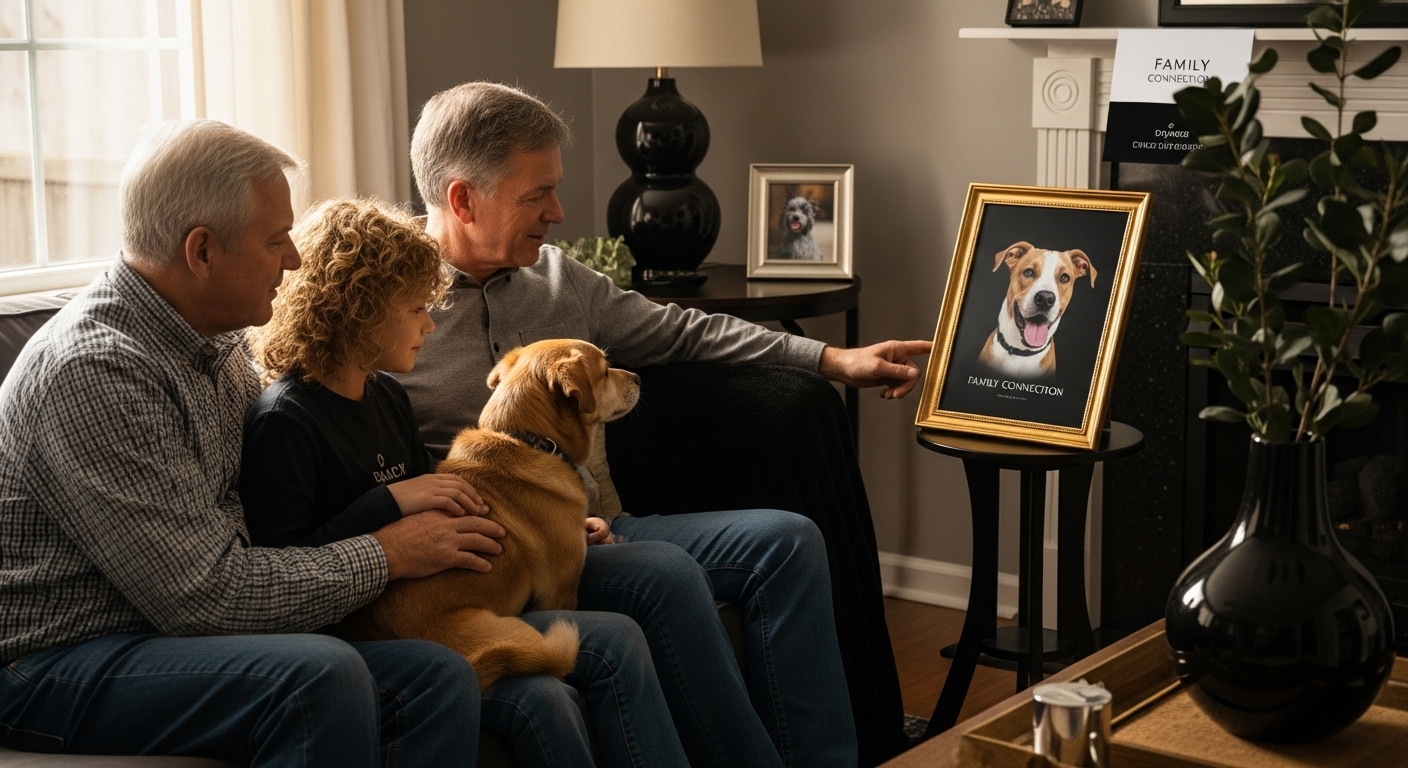 family pet portrait living room
