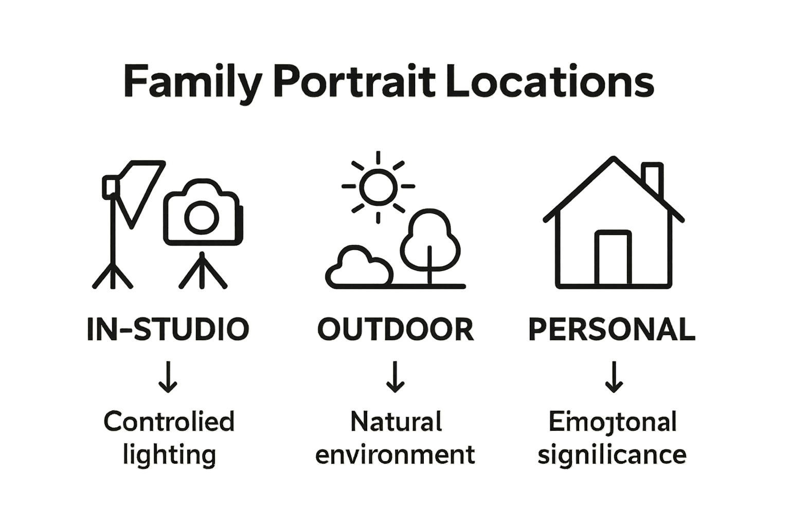 Infographic comparing studio, outdoor, and personal family portrait session locations