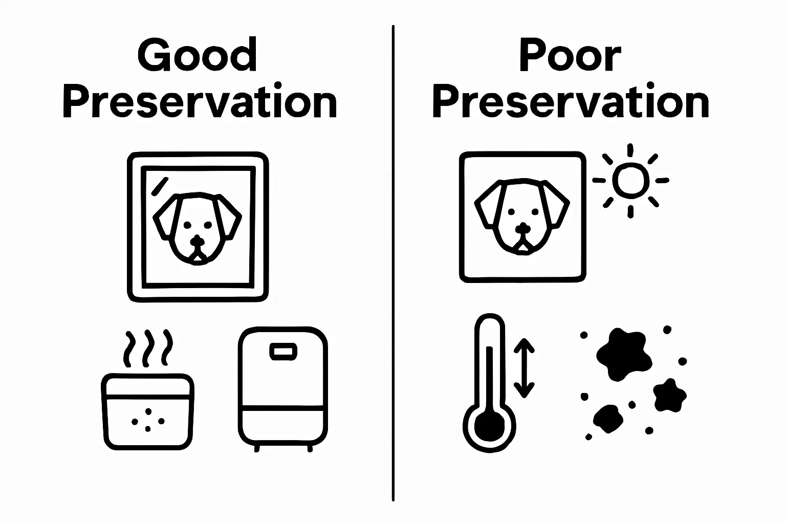 Infographic comparing good and poor pet portrait preservation environments