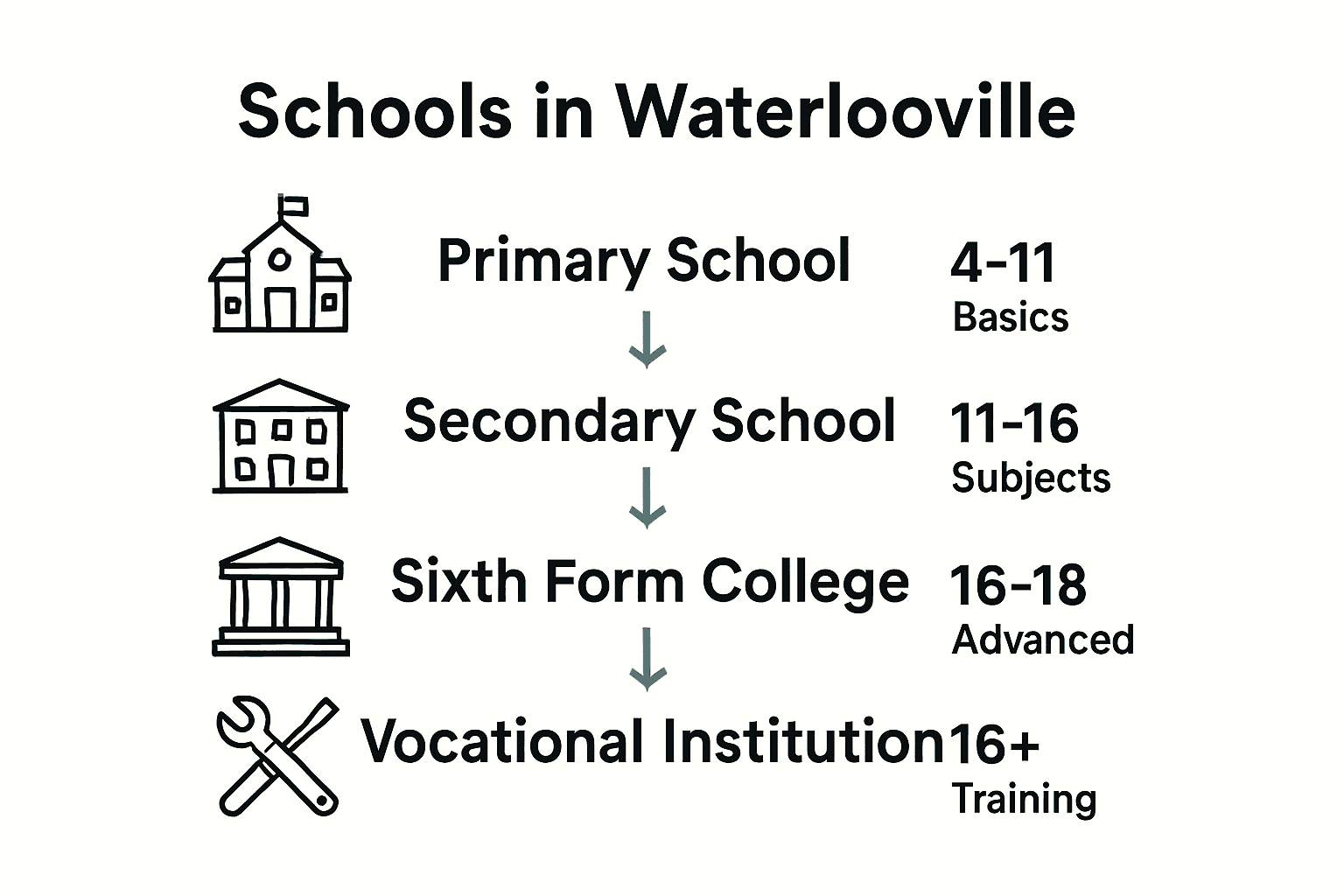 Infographic comparing school types and functions in Waterlooville