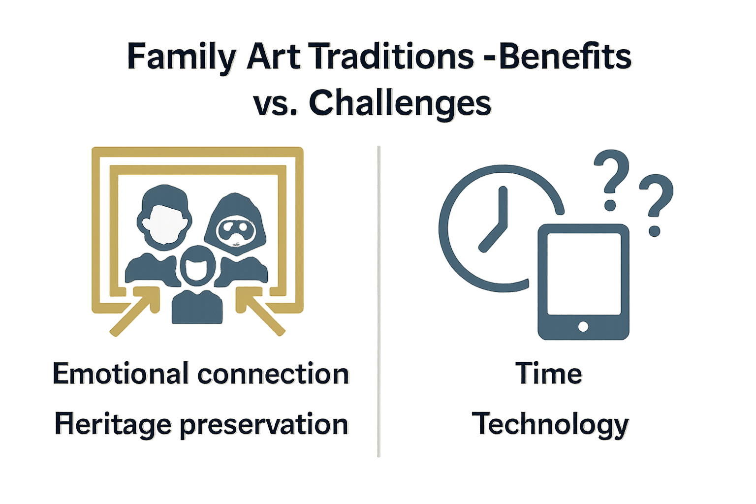 Infographic comparing benefits and challenges of family art traditions.