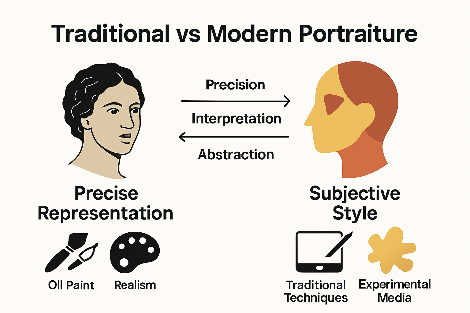 Infographic comparing traditional and modern portraiture characteristics