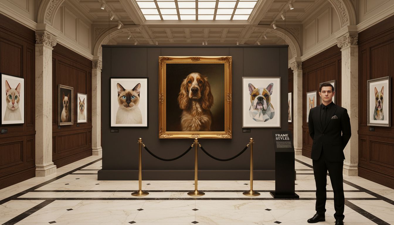 Gallery of pet portraits in historical frames