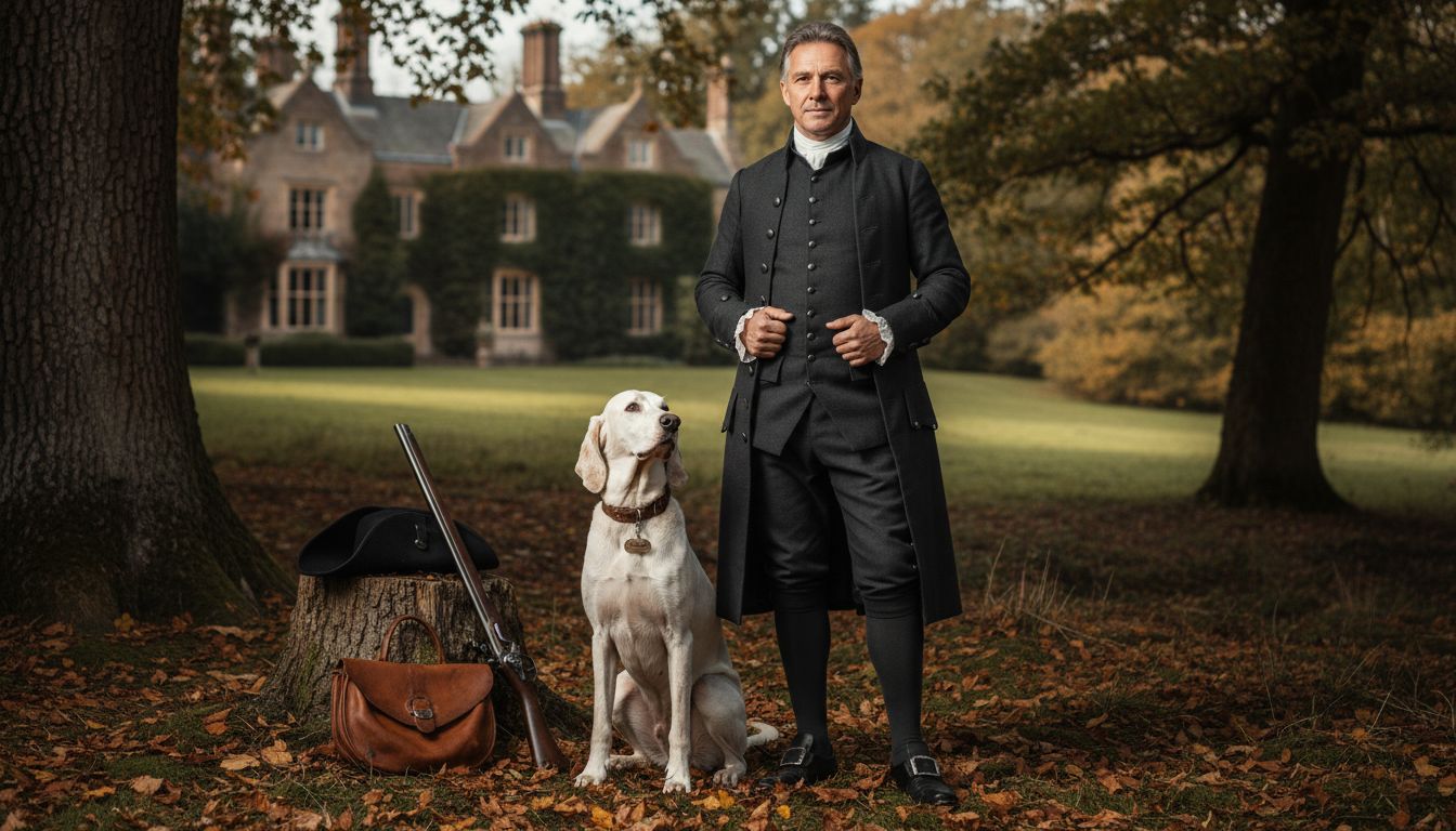 Gentleman and Talbot Hound in portrait