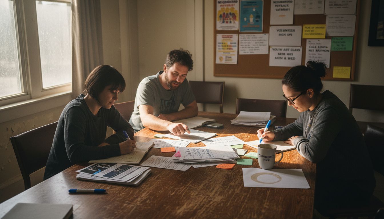 Neighbors planning meeting at community center table