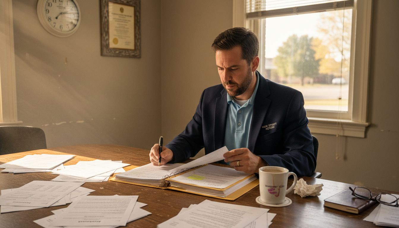 Business owner reviewing awards application at conference table