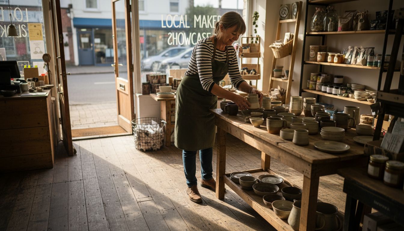 Shopkeeper arranging products Waterlooville boutique