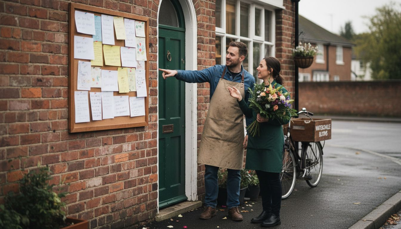 Shopkeepers reading handwritten customer feedback