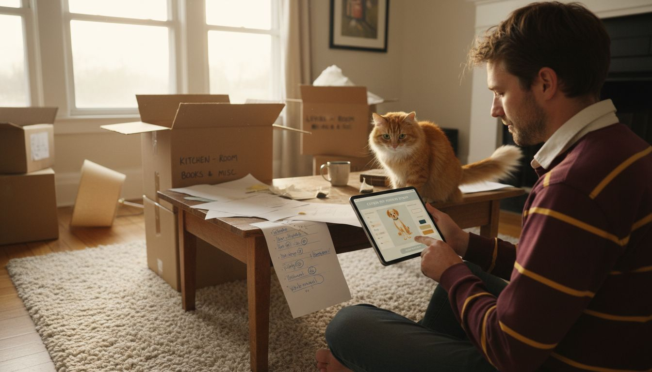 Person customising pet portrait order at home