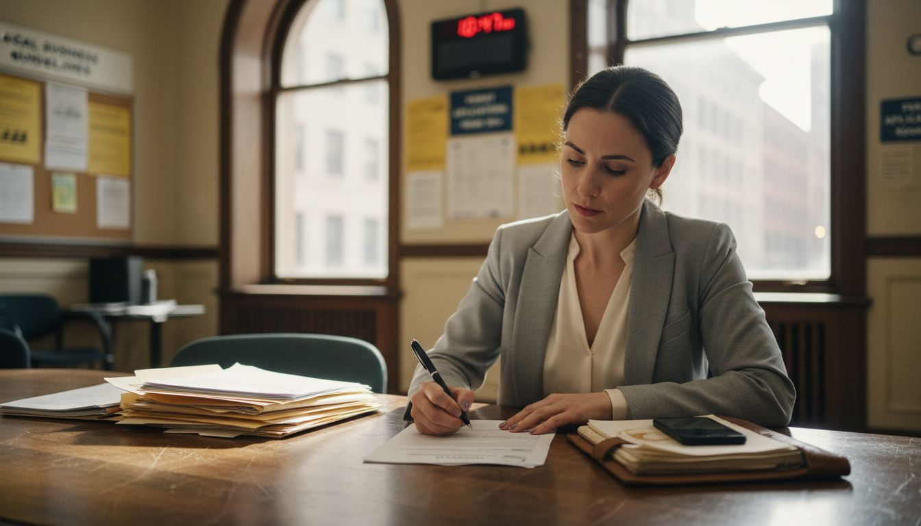 Businesswoman filling out registration forms
