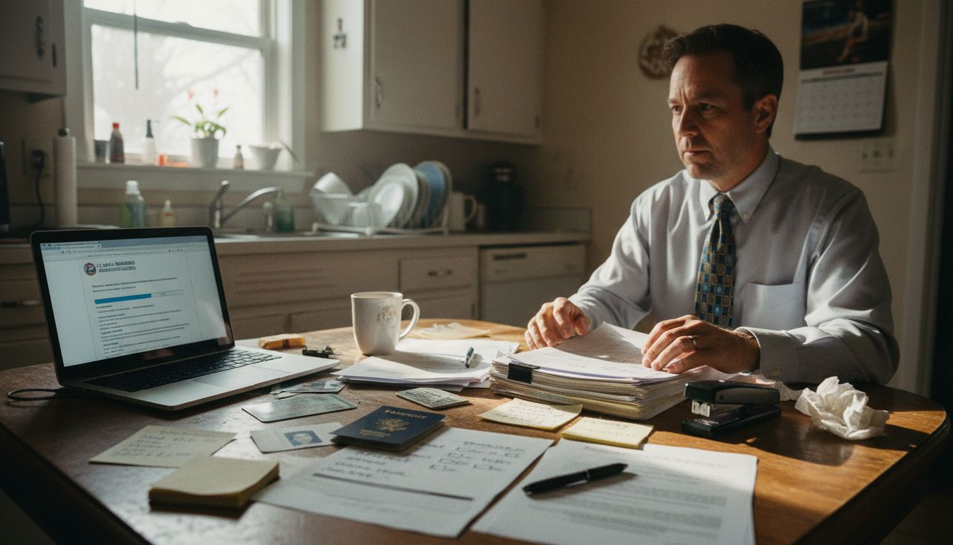 Business owner organizing registration documents