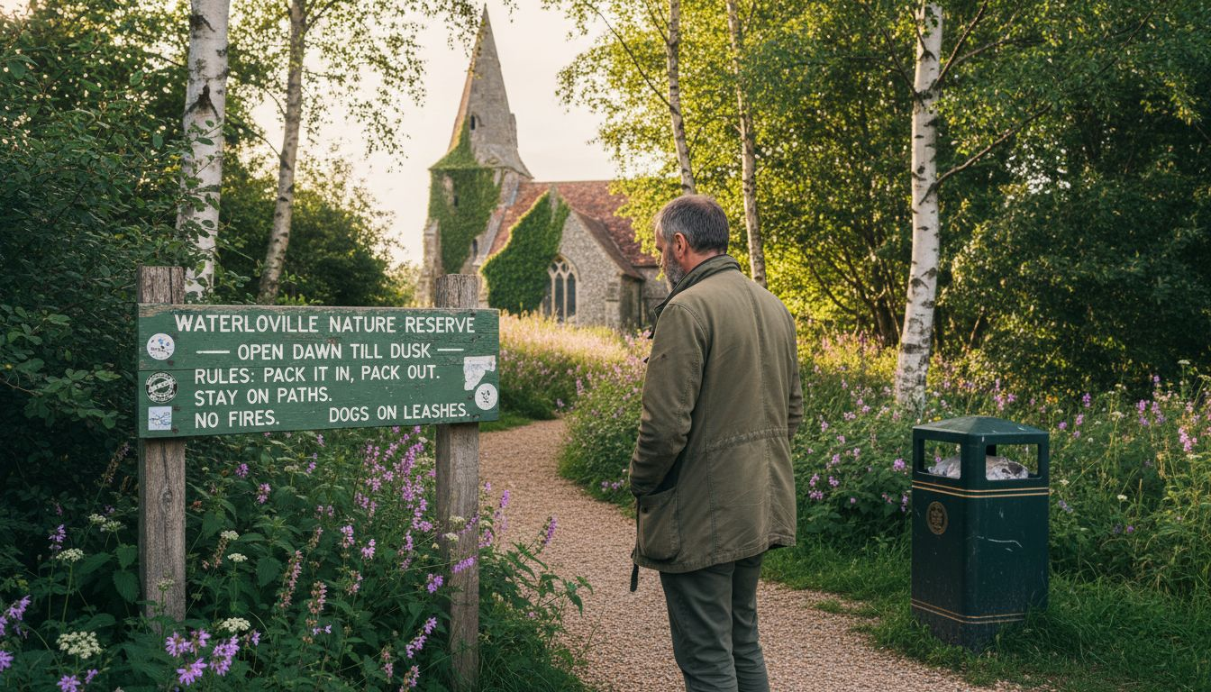 Man examining urban nature reserve sign