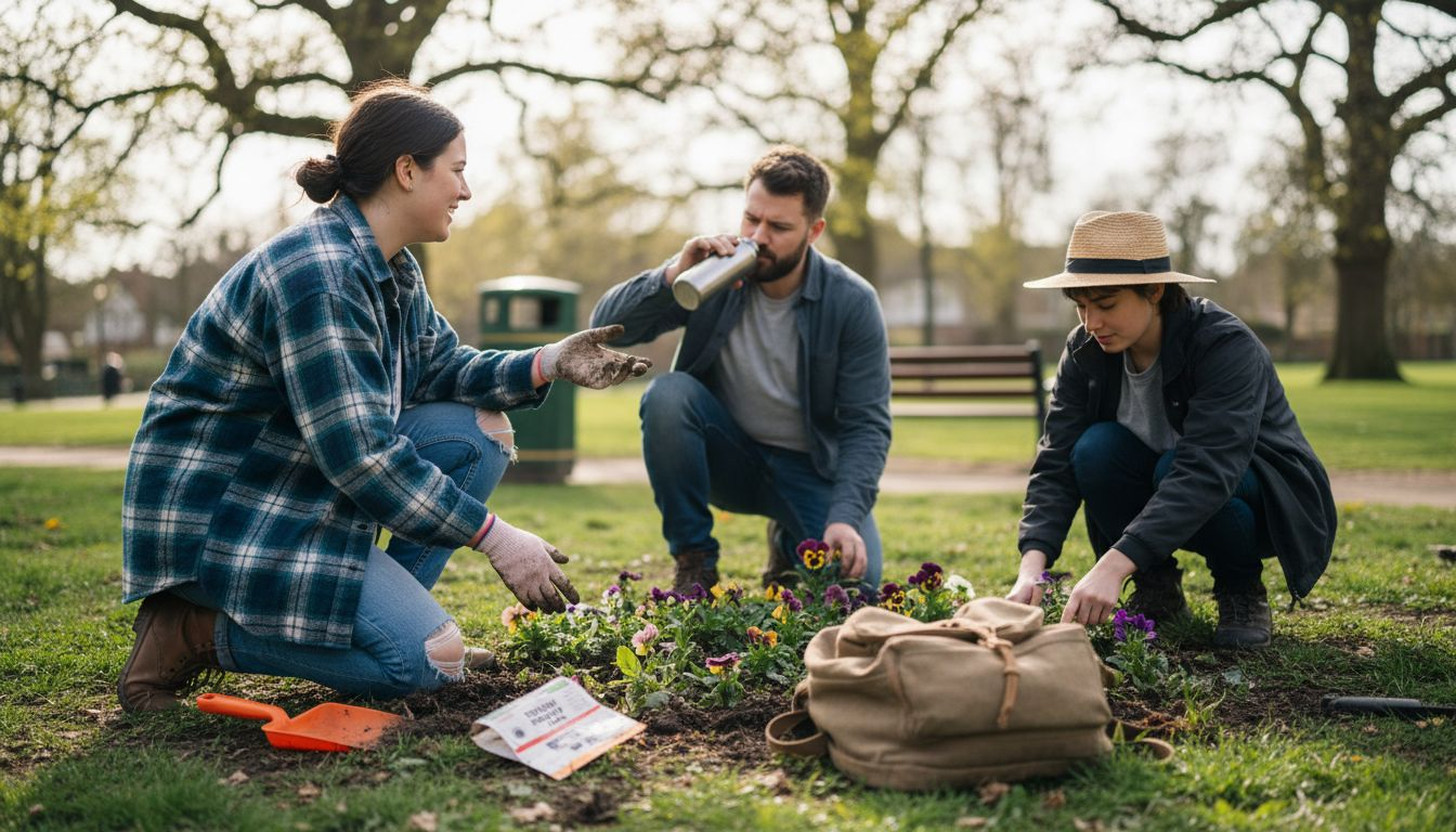 Volunteers planting flowers in community park