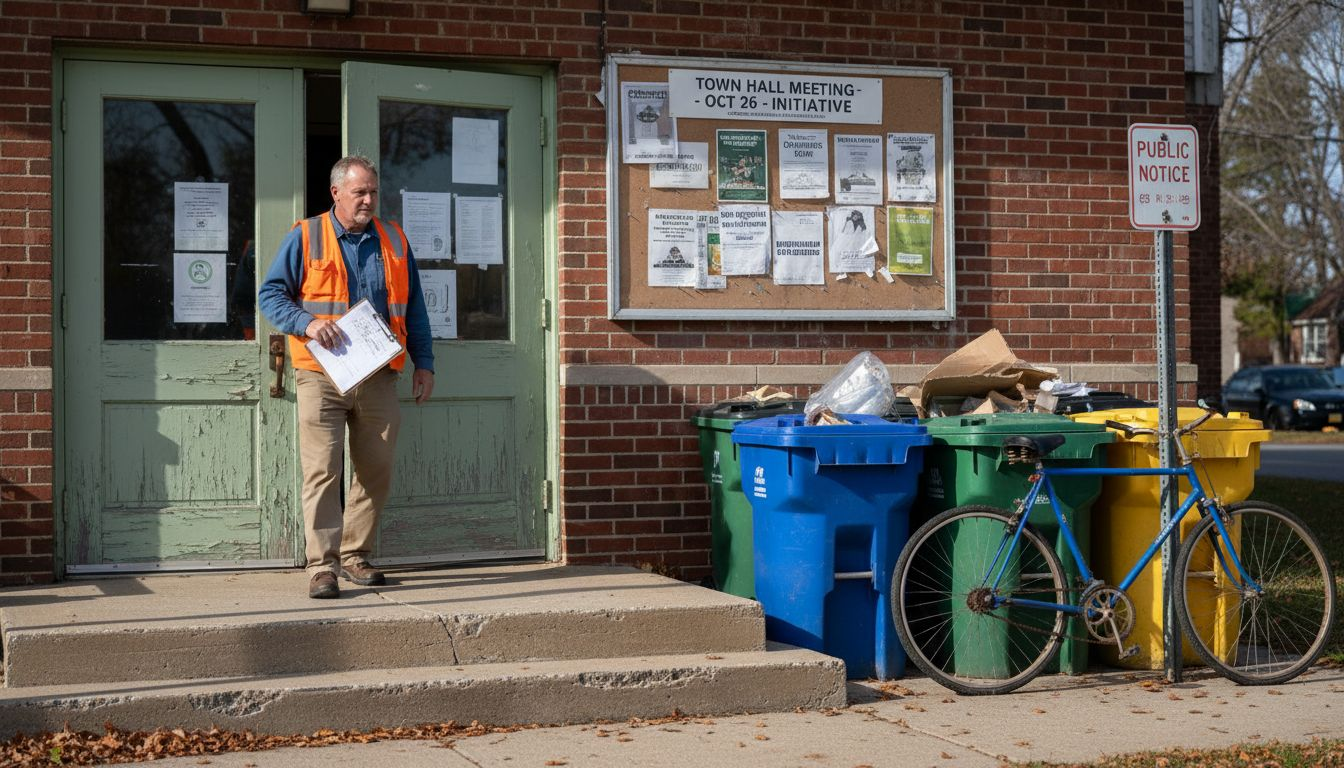 Council staff leaves municipal building entry