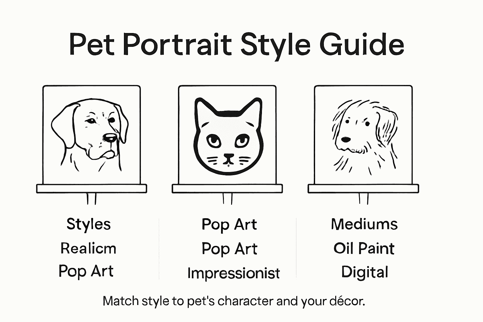 Infographic showing pet portrait styles and mediums
