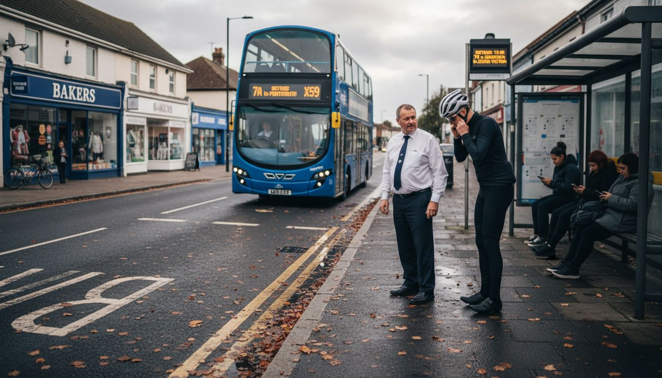 Waterlooville street with bus and cyclist