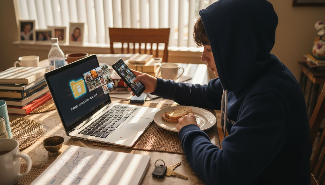 Teen organizing evidence in digital folder