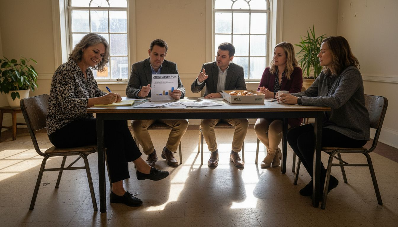 Local business owners meeting in community room
