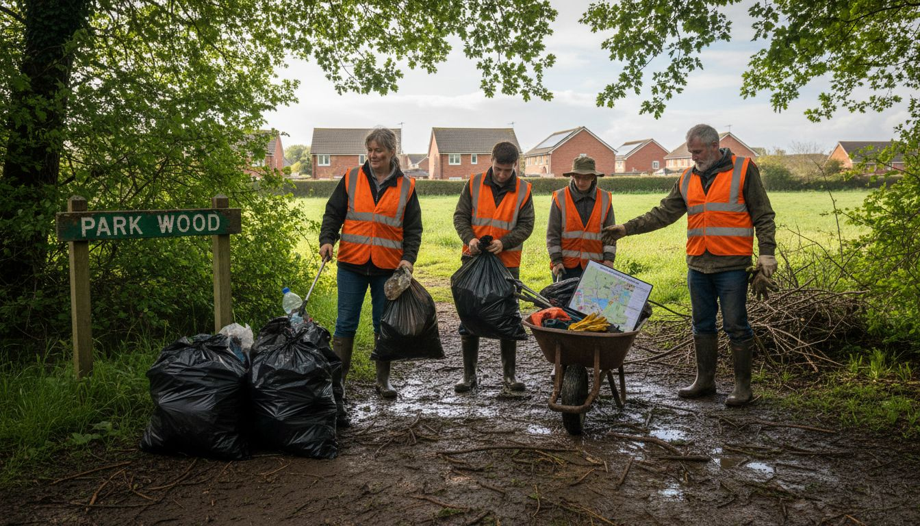Volunteers cleaning Park Wood footpath