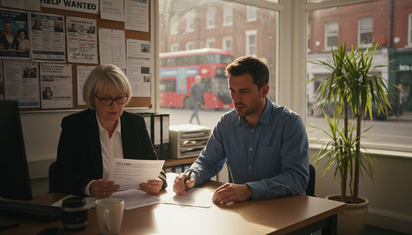 Job seeker meeting employment agent in office