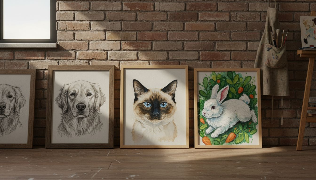 Different pet memorial art styles displayed