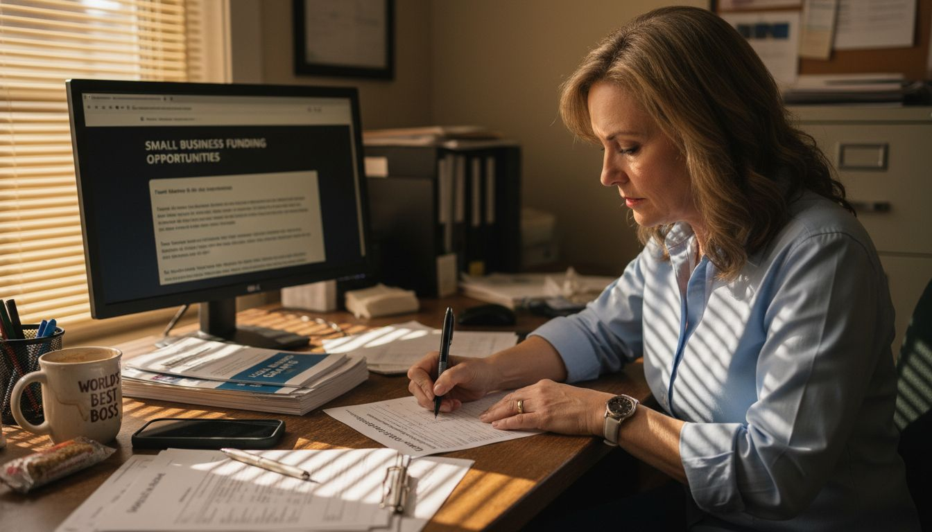 Business owner completing grant application paperwork