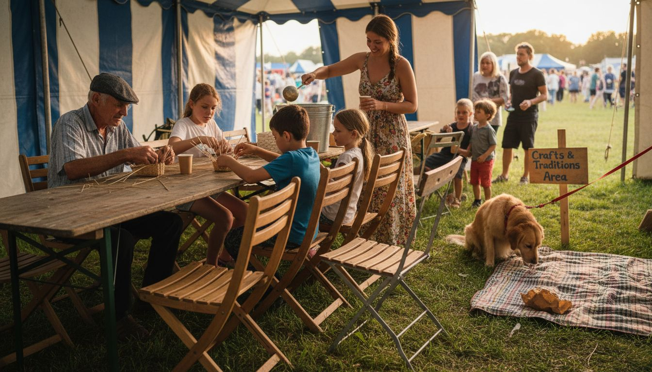Children learning crafts at festival workshop