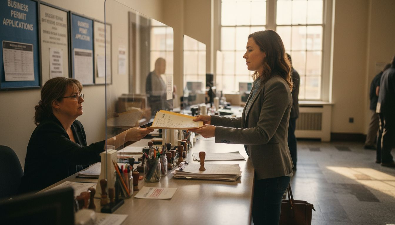 Business owner registers company at town hall